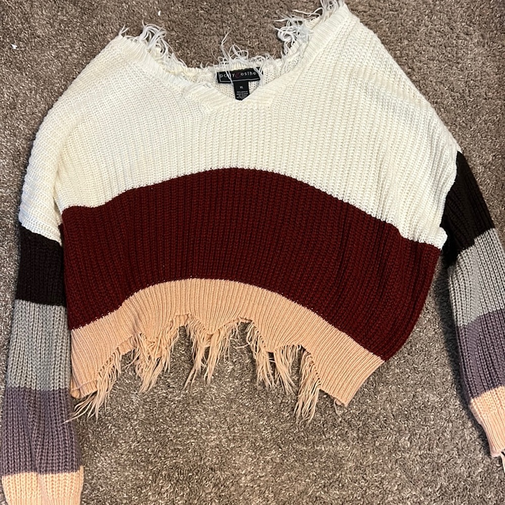 Block color fringe sweater size xl